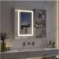 Simurq Spiegelschrank Bad mit Beleuchtung und offene Regal, Anti-Beschlag, 1 Türen (Badschrank mit Spiegel & verstellbare Ablagen) Badezimmerspiegelschrank Hängeschrank
