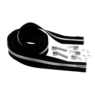 buttinette Endlosreißverschluss im Set, mit silberfarbiger Spirale 6,5 mm, 2 m, schwarz