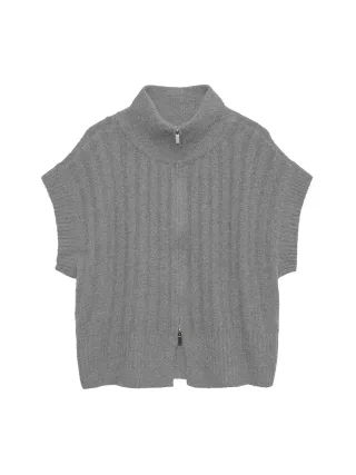 VERO MODA - VMBANG RIB SL HIGHNECK ZIPPER VEST NOOS Medium Grey Melange - Gr. - M
