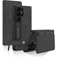 Wigento Handyhülle Für Samsung Galaxy S26 Ultra 5G Leder Tasche Book Hülle Schwarz, Kartenfächer, Magnet-Verschluss, Standfunktion