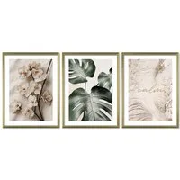 ARTFAVES Bilder-Collage Poster Set Beige Green Calmness Trio I mehrteilige Bilderwand I Wandbi, (Wandbilder modern, 3 St)