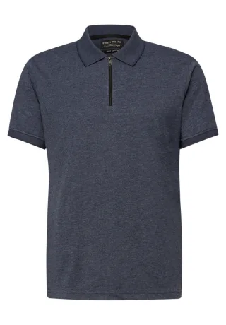 Street One - Kurzarm Poloshirt im Melange-Look blau - Gr. - XL