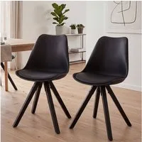 FINEBUY Esszimmerstuhl 2er Set Kunstleder Polsterstuhl Küchenstuhl (2er Set Retro Küchenstuhl Schwarz Kunstleder), Schalenstuhl Esszimmer, Polsterstuhl Skandinavisch