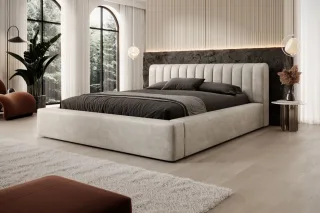 Polsterbett Doppelbett PEORIA 160x200cm in Stoff Macau Pearl