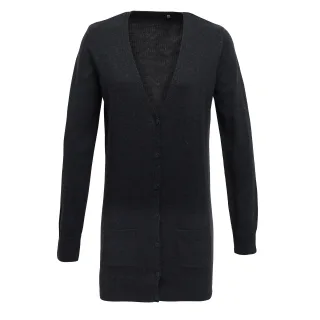 Premier Womens/Ladies Longline V-Ausschnitt Strickjacke (Charcoal)