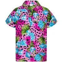 King Kameha Hawaiihemd Leopard Flowers Funky Hawaii-Hemd Herren Kurzarm Front-Tasche Unisex