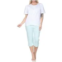 Normann Pyjama Normann Damen fraulicher kurzarm Capri Pyjama in Klassischer Optik