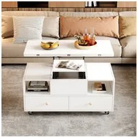 REDOM Couchtisch Höhenverstellbarer Sofatisch (Höhenverstellbarer Wohnzimmertisch, 1-St., mit 4 Schubladen), mit Klappfunktion und ein kleiner Hydraulik-Hubtisch