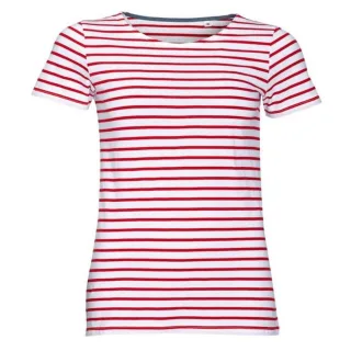 SOLS Womens/Ladies Miles Striped Short Sleeve T-Shirt (Weiß/Rot)