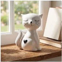 Levandeo® Dekofigur Katze Deko Figur Keramik H17cm Schwarz Weiß Skulptur Tischdeko Herz Wo