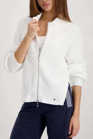 monari - Strickjacke aus Chenillegarn off-white - Gr. - 34
