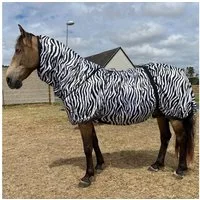 Brama-West Pferde-Fliegendecke Ekzemerdecke mit Halsteil – Spezial-Zebradesign zur Insektenabwehr