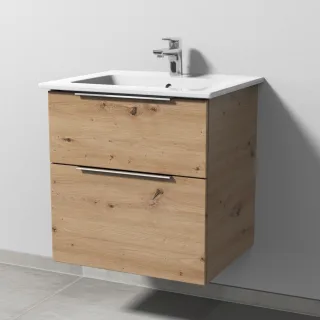 Sanipa 3way Keramik-Set Venticello Keramik-Waschtisch und Unterbau mit 2 Auszügen, Eiche Natural-Tou UM32185