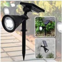 Casativo LED Gartenstrahler Solar-Gartenleuchte Erdspieß & Dämmerungssensor 200lm-Gartenstrahler, 4 weisse LEDs, Leuchtdauer ca. 8 Std. Spot 80° & Solarpanel 180° neigbar IP44