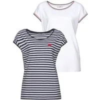 AJC Rundhalsshirt (2er-Pack) gestreift mit Stickerei und einfarbig mit sportlicher Blende