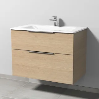 Sanipa 3way Glas-Set Glas-Waschtisch und Unterbau mit 2 Auszügen, Eiche-Nordic UM20248