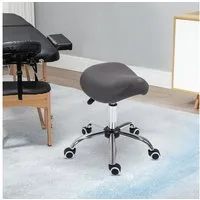 HOMCOM Rollsitz Höhenverstellbarer Salonhocker Drehhocker mit Rädern (Kosmetikhocker, 1 St., Arbeitshocker), Grau 52 x 53 x 49-61 cm