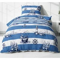 Heubergshop Bettwäsche, Seersucker, 2 teilig, 135x200cm + 80x80cm Leuchtturm Maritime Anker 100% Baumwolle (736-2)