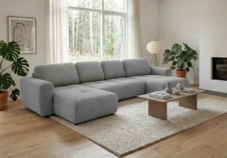 Wohnlandschaft mit Schlaffunktion BRUSK Sofa in Stoff Pop Grau