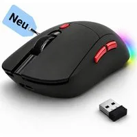 RUHE Gaming Maus RGB Kabellos Wireless Büro Laut Beleuchtung Plug & Play Maus (Funk, 2.5G, USB-Dongel, Kabelgebundene Aufladung, Drahtlos, Optische Maus, Ergonomisch, 4800 dpi, Einstellbar DPI Schwarz Weiß 6 Tasten 10M für Laptop/PC/Mac/Computer)
