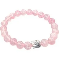 Steinfixx® Perlenarmband 100 % Rosenquarz mit versilbertem Buddha (8mm Perlen, Umfang 18cm, 1-tlg., inkl. Edelsteinkarte), Handgefertigt in Deutschland, mit edler Magnet-Geschenkbox