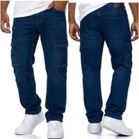 iKENNAS Cargojeans Herren Cargo Jeans Cargohose (2007 Cargo-Jeans) D.Blau W30 / L32