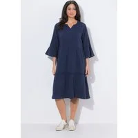 Ulla Popken Jerseykleid Musselin-Midikleid A-Linie Tunika-Ausschnitt