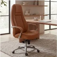 FINEBUY Chefsessel Bürostuhl Echtleder Schreibtischstuhl ergonomisch Drehstuhl (Bürostuhl AUSTIN Echtleder Caramel 120 kg), Schreibtischstuhl Hohe Rückenlehne mit Kopfstütze