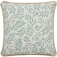 Macosa Home Dekokissen Kissen 45 x 45 cm Beige Grün Blätter Bauwolle Jute, mit Paspel, Reißverschluss inkl. Füllung