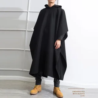 INCERUN Autumn Winter New Men's Loose Black Coats Stylish Irregular Hooded Cloak FashionLong Sleeve Trench Outwear Jacke