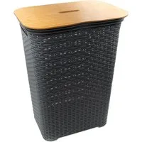 hrb Wäschebox Wäschekorb mit Bambus Deckel, Wäschesammler, Wäscheaufbewahrung, 65 Liter Volumen, schicker Bambusdeckel, Feuchtigkeitsresistent