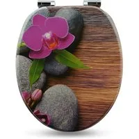 Sanfino WC-Sitz „Orchid“ hochwertiger Toilettendeckel mit Absenkautomatik, aus Holz, viele bunte Motive, hoher Sitzkomfort, einfache Montage