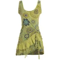Vishes Sommerkleid Damen Ärmellos Bedruckt Rüschen Raffung Baumwolle Alternative Mode, Boho, Hippie, Ethno, Festival