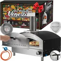 Heidenfeld Gas-Pizzaofen Gas Pizzaofen Venezia inkl. Pizzastein - Gasofen bis 500°C, Edelstahl Brot Backofen - Outdoor Gas Ofen - Pizzagrill, perfekte Hitzedämmung, leichte und schnelle Reinigung, Pizzamaker - Thermometer bis 540°C - Edelstahl-Schlot