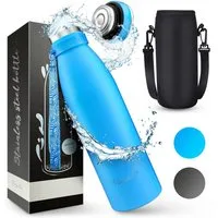 Vezato Isolierflasche Trinkflasche Edelstahl - BPA-freie Thermo Trinkflasche 500-1000ml, mit Tragegurt - auslaufsichere Thermosflasche spülmaschinenfest