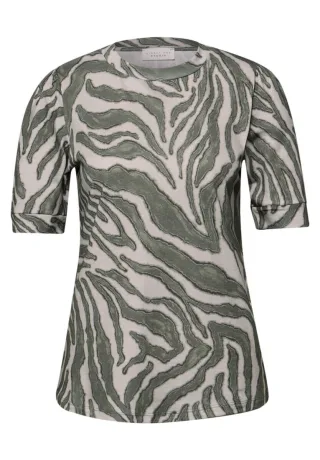 Street One - T-Shirt mit Rundhals und Puffärmeln grün - Gr. - 40