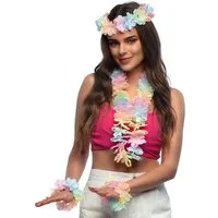 Boland Kostüm Hawaii Party Kostüm Set 'Pastell' 4-teilig, Mehrf