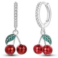 ELLAWIL Paar Creolen Ohrcreolen Ohrschmuck Kirschen Creole Hoop Frühlings Disign (GESCHENKIDEE), inklusive Geschenkschachtel