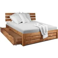 Homeline Holzbett Doppelbett 140x200 180×200 Eiche Bettgestell Massiv Bett Geölt Eiche (Spar-Set, Modern), Eichel massiv