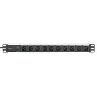 19" Steckdosenleiste C13 mit Aluminiumprofil, 10-fach, 1HE schwarz/aluminium, 2 Meter Kabel, Überlastschutz