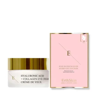 Hyaluronsäure + Kollagen Pro Age Augencreme 30ml + Rose Blossom Glow Hydro-Gel Augenpads 5 X 2