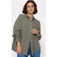 SASSYCLASSY Longbluse Oversize Musselin Bluse Damen kurz Langarm Elegant Hemdbluse lang aus Baumwolle mit V-Ausschnitt, One Size (Gr. 36-48)