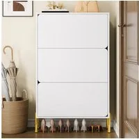 REDOM Schuhschrank 73x120x24 cm in Weiß mit 3 Türen und goldenen Beinen (Packung, 1-St., Großes Fassungsvermögen, Stilvoll und praktisch) Moderner, Geeignet für den Eingangsbereich oder das Foyer.