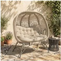 Outsunny Gartenstuhl Gartenstuhl 2-Sitzer, mit Faltbarem Korb, mit Kissen, Loungesessel (Papasansessel, 1 St), Für Balkon, Terrasse, Stahl, Sand, 126 x 90 x 142 cm