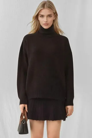 Strukturierter Oversized Rollkragen-Strick-Set