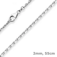 Schmuck Krone Silberkette 2mm Ankerkette diamantiert aus 925 Silber rhodiniert 55cm, Silber 925
