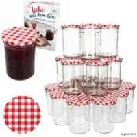 MamboCat Einmachglas 48er Set Marmeladenglas 435ml Einmachglas TO82 Deckel rot kariert Heft, Glas
