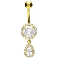 PIERCINGLINE Bauchnabelpiercing Chirurgenstahl Bananabell KRISTALLDISC + KRISTALLTROPFEN (Bananabells, 1-tlg)