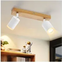 ZMH LED Deckenstrahler 2/3/4 Flammig GU10 Holz-Acryl Deckenleuchte 350° Drehbar Wohnzimmer, Einfache Installation, ohne Leuchtmittel, Weiß, 2 Installationsmethoden(Decken/Wandmontage) Vintage Flur