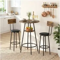 HOMCOM Bargruppe Bartisch mit Barhocker-Set Esstisch mit 2 Gepolsterten Stühlen, (Set, 3-tlg., 1 Tisch, 2 Hocker), Gepolsterte Barhocker, offene Ablage, platzsparend
